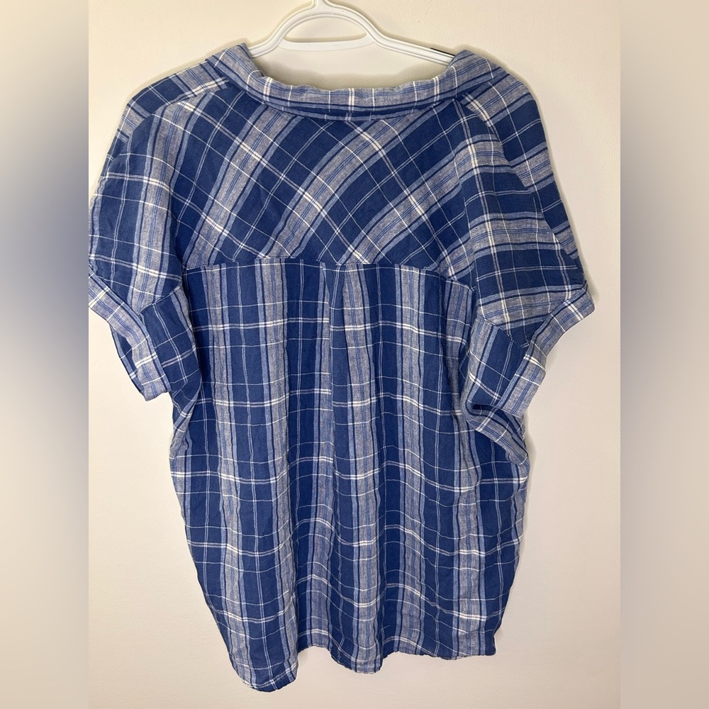 Blue Plaid Lucky Brand Short Sleeve Button-Up Shirt - Picture 2 of 2